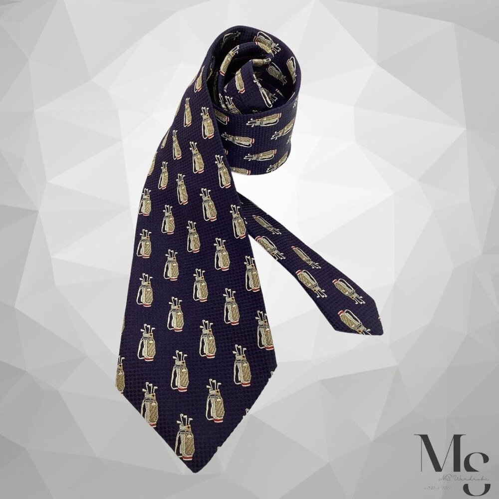 CHURCH’S Blue Golf Bags Print Silk Tie Made In England W:3.75" EX COND
